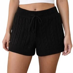 NWT Rachel Parcell Black Cable Knit Sweater Shorts Drawstring Waist Size XS